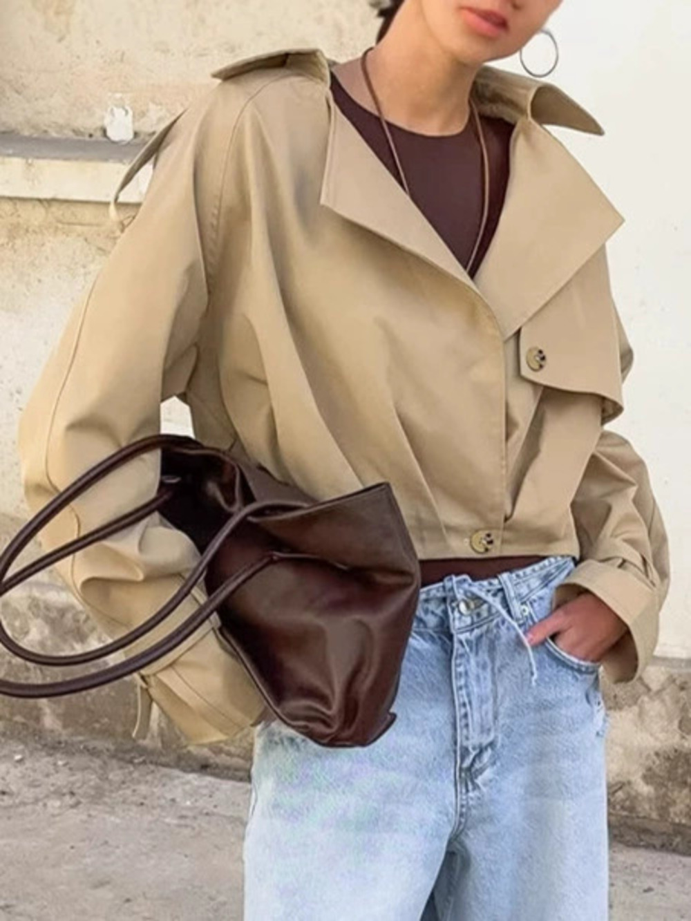 Zara Fall Casual Short Trench Jacket for Petite Khaki Belted